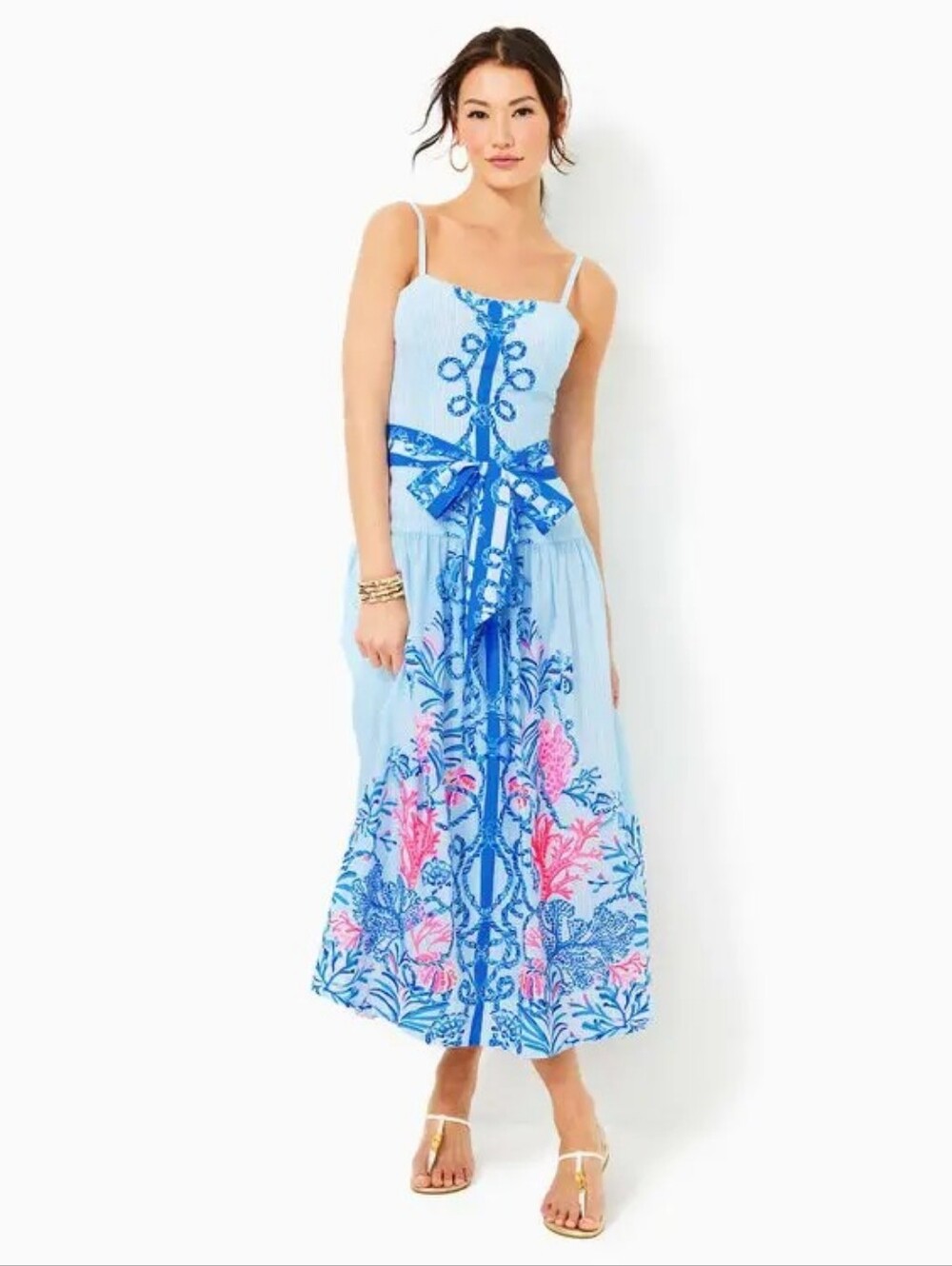 Lilly Pulitzer Saylar Maxi Dress Nautical Blue & Pink Engineered Print Sz 10 NWT - Picture 1 of 16